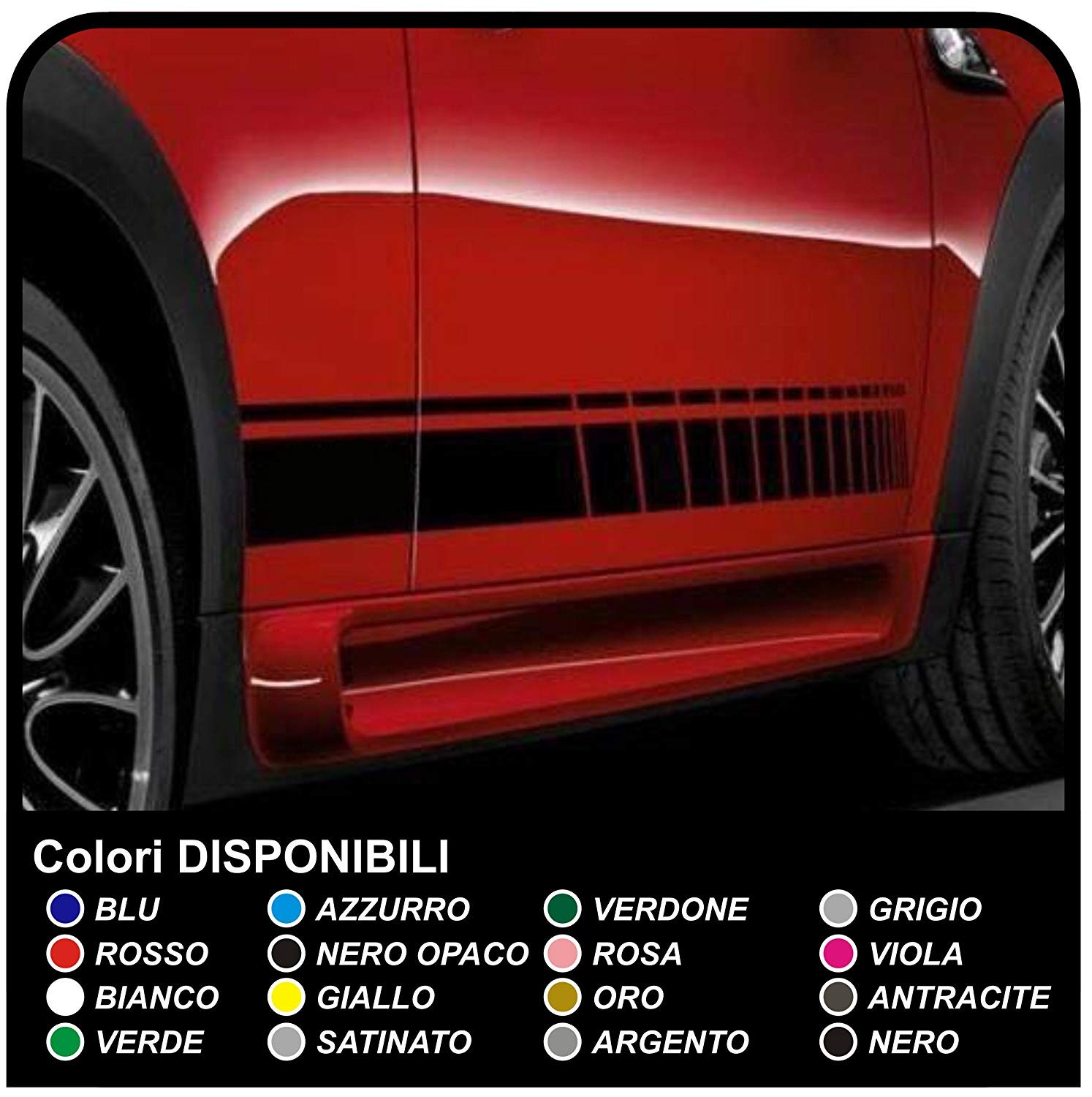 Strisce Adesive Auto Adesivi Laterali Fasce Adesivi Strisce auto tuning  sport (NERO OPACO) : : Auto e Moto