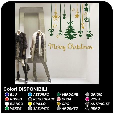 Adesivi Natalizi - vetrofanie natalizie - PENDENTI BUON NATALE- cm 60x70 VERDE e ORO - adesivi per vetrine negozi locali 