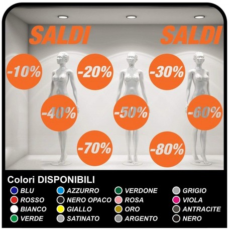 Adesivi saldi Kit 10 Adesivi Saldi Varie Percentuali Vetrofanie Allestimento Vetrine Stickers Design Decal Intagliati