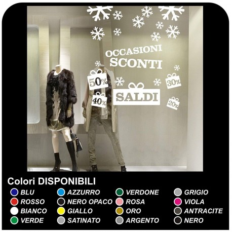 Stickers muraux "Soldes avec de la neige" - Mesures 120x130 cm) - Décalcomanies pour les soldes, vitrines de magasin, des