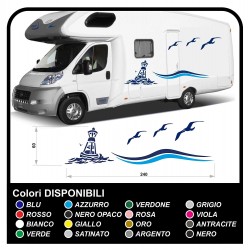 adesivi per CAMPER VAN ROULOTTE Motorhome - grafica 18 - Sole mare barca  spiaggia gabbiani