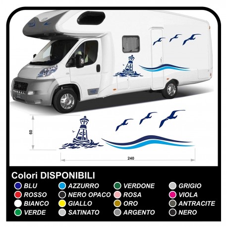 aufkleber für WOHNMOBILE Set Camper Van RV Caravan Wohnmobil wohnwagen TOP-QUALITY - grafik-20 - meer, himmel, möwen, leuchtturm