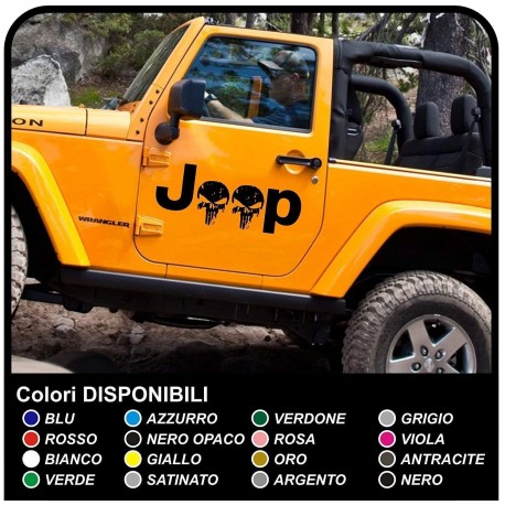 adesivi per portiera SCRITTA JEEP CON TESCHI effetto consumato per jeep wrangler  fuoristrada e suv Skull Willys Tuning rally