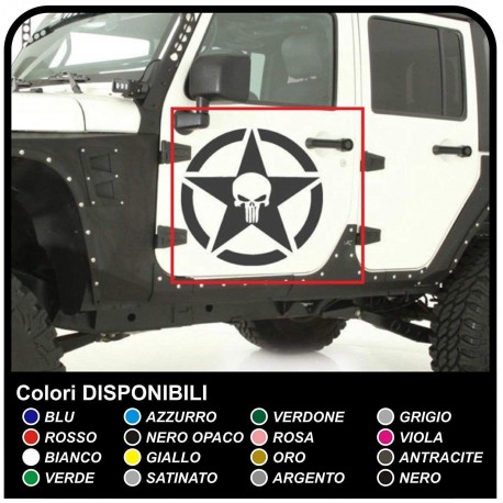 adesivi per portiera STELLA CON TESCHIO per jeep wrangler  fuoristrada e suv Skull Willys Tuning rally