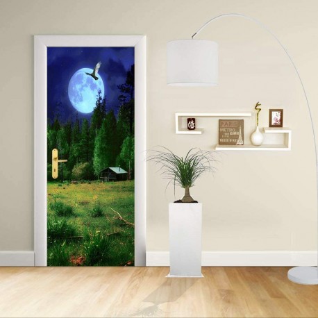 Adesivo Design porta - PAESAGGIO NOTTURNO - Decorazione adesiva per porte arredo casa -