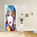 Adhesive door Design - Woman sketch Art vibrant colors - Decoration-adhesive for doors home furniture -