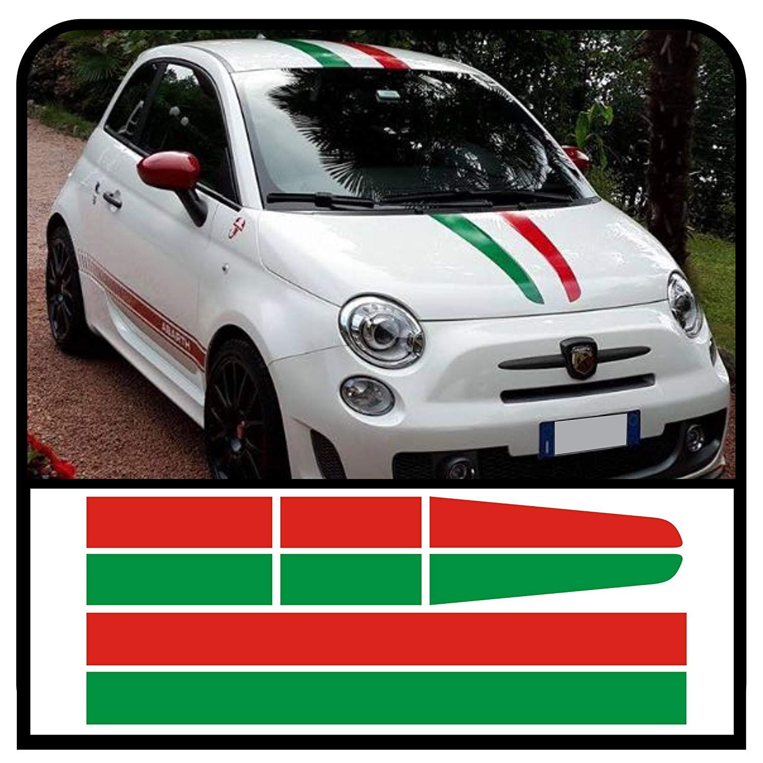Fiat 500 OTT003 Dach Rennstreifen italienische Flagge Aufkleber
