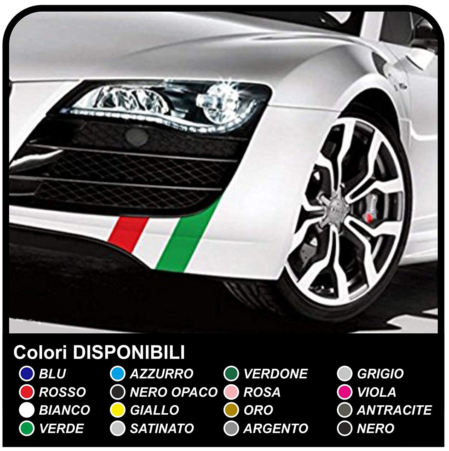 Adesivi universali per auto KIT fasce bandiera italiana per cofano tettino  e baule strisce tricolore adesivi bandiera italiana