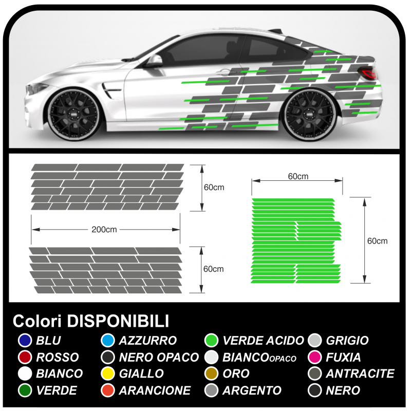 strisce adesive 195cm Adesivi laterali Racing Decor Adesivo per auto Tuning  corsa