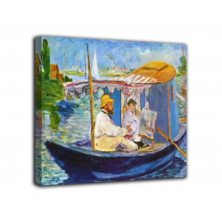 Peinture tableau de Monet sur son bateau - Edouard Manet - impression sur toile avec ou sans cadre