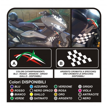 Adesivi x TMAX 500 FIANCATA laterale t-max tuning tmax carter TRICOLORE SCACCHI