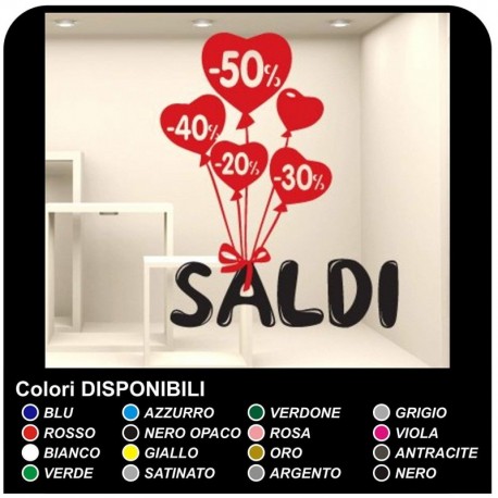 Vetrofania saldi Adesivi "Saldi palloncini" - Misure 90x120 cm Vetrofanie per saldi, vetrine negozi, locali