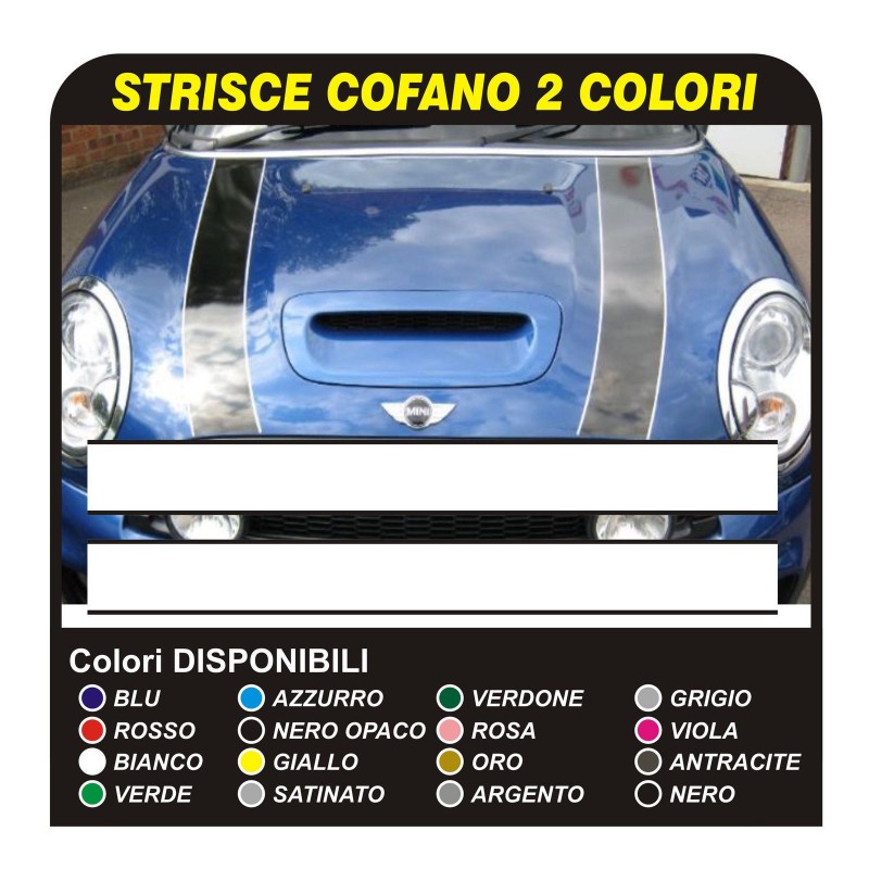 MINI COOPER Strisce Adesive Bonnet Stripes - fasce adesive cofano BICOLORE  NEW