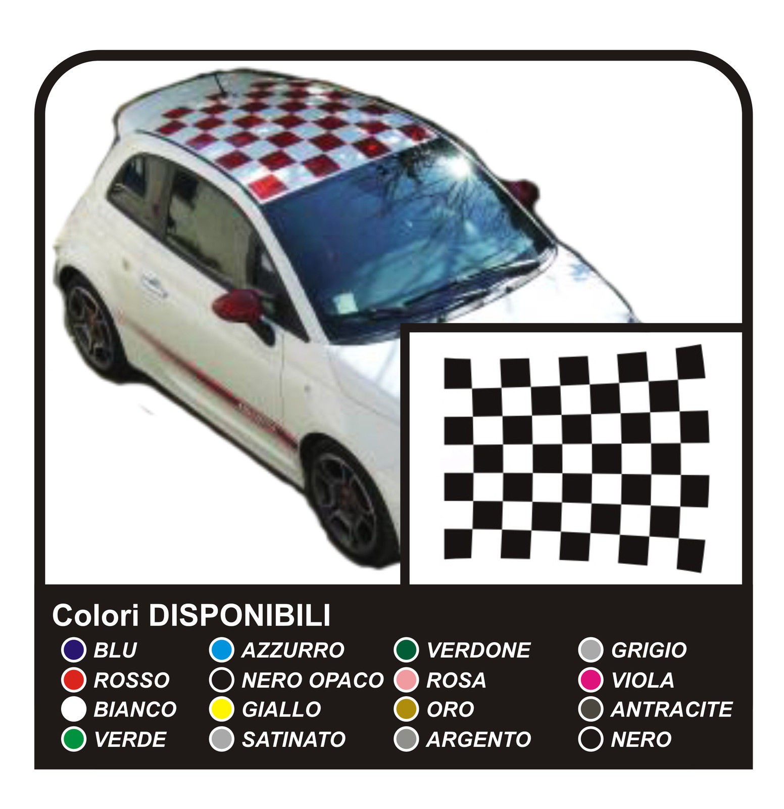 Stickers for FIAT 500 ABARTH bands for FIAT 500 roof roof assetto corse -  NEW - Mega GRAFIC s.r.l.