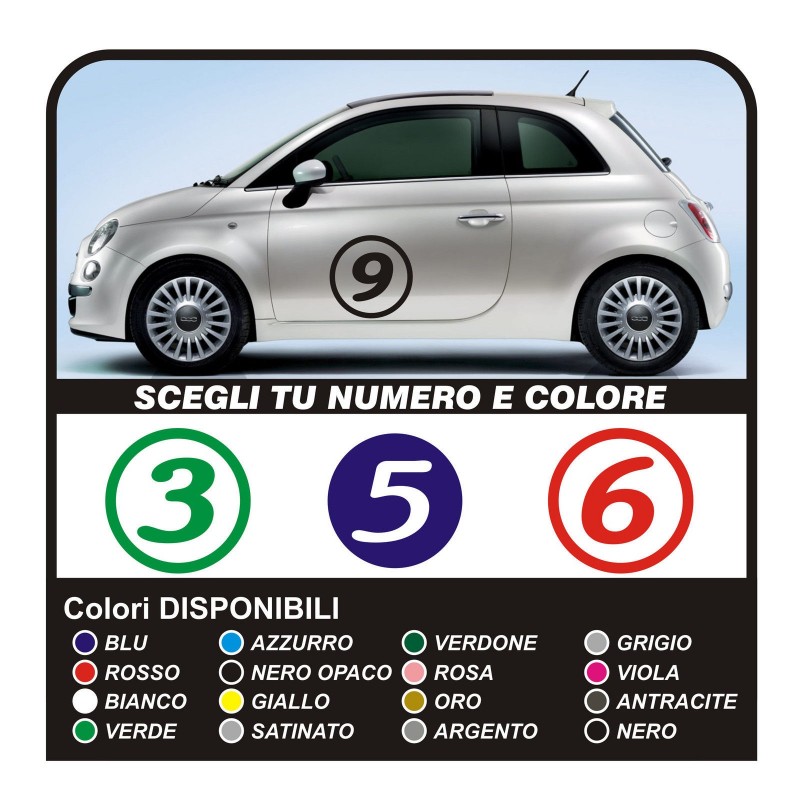 adesivi 500 NUMERI adesivi stickers numeri portiera laterali NEW