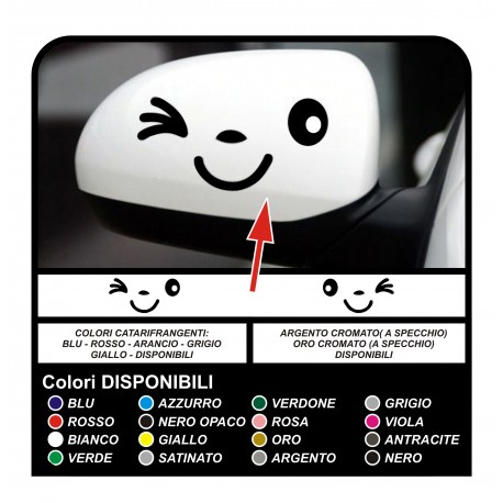 Adesivi smile specchietti smart 500 punto toyota yaris aygo lancia Ypsilon mini cooper