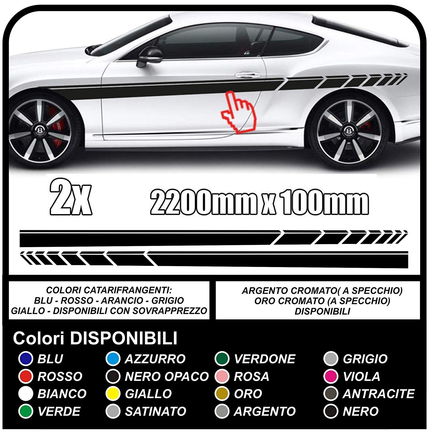 adesivi laterali 180 cm bmw amg adesivi mercedes strisce Adesive audi mini  cooper Viper fiat 500 smart tuning rally